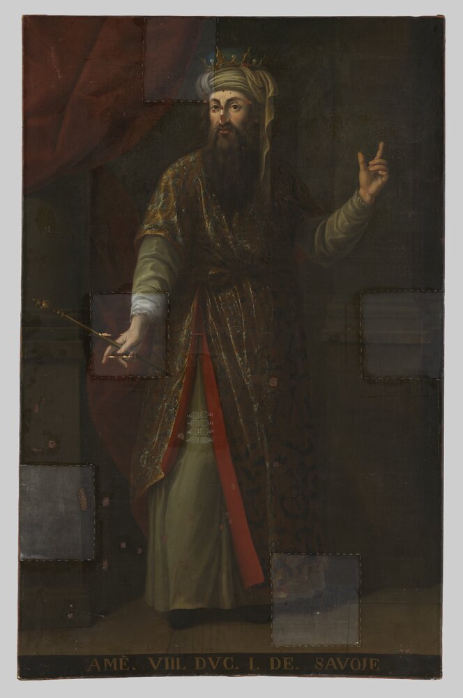Venaria Reale, Reggia, G. Panealbo (attr.), Portrait of Amadeus VIII, inv. R 1512 - during restoration, cleaning