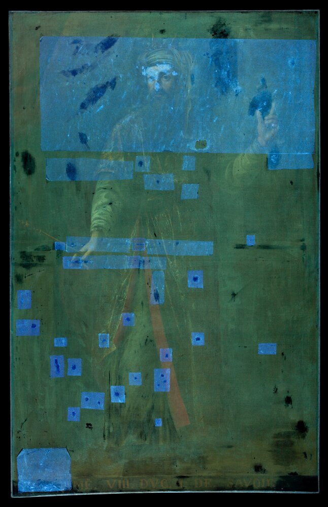 Venaria Reale, G. Panealbo (attr.), Royal Palace, Portrait of Amadeus VIII, inv. R 1512 - UV analysis
