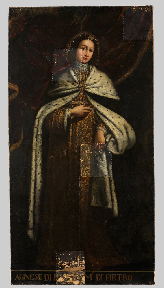 Venaria, Royal Palace, Portrait of Agnes by Faucigny, inv. R 1484 - during restoration, cleaning