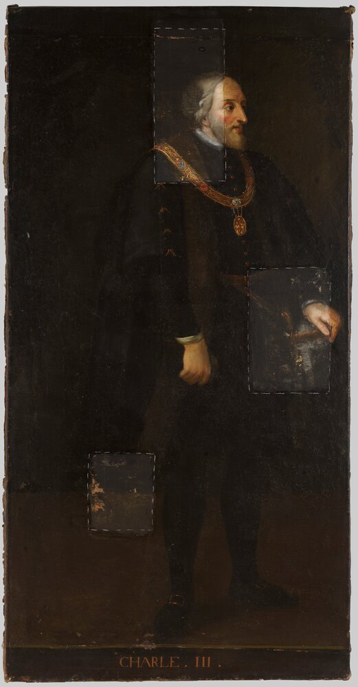 Venaria, Reggia, Portrait of Charles III, inv. R 5529 - during restoration, cleaning
