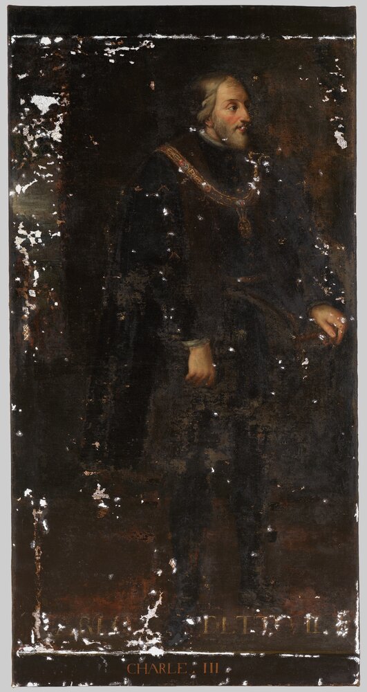 Venaria, Reggia, Portrait of Charles III, inv. R 5529 - during restoration, grouting
