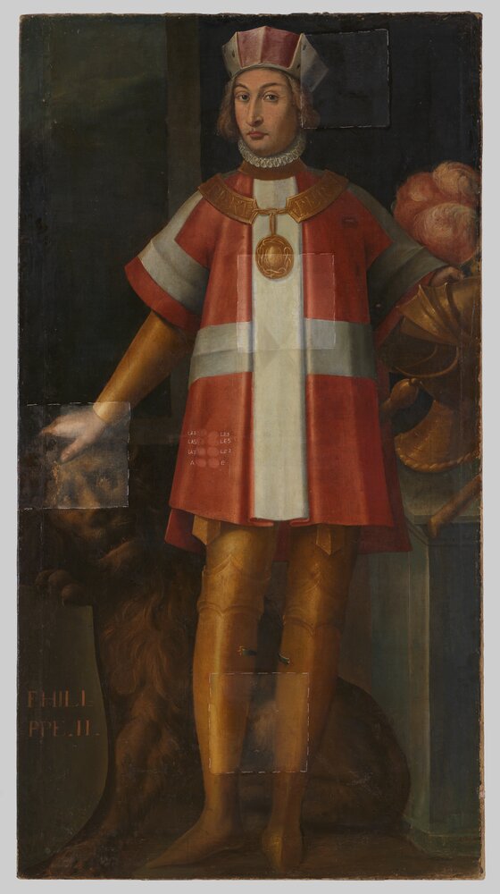 Venaria, Royal Palace, Portrait of Philip II, inv. R 1501 - during restoration