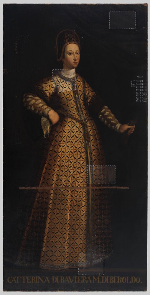 Venaria, Royal Palace, Portrait of Catherine of Bavaria, inv. R 1523 - during restoration, cleaning