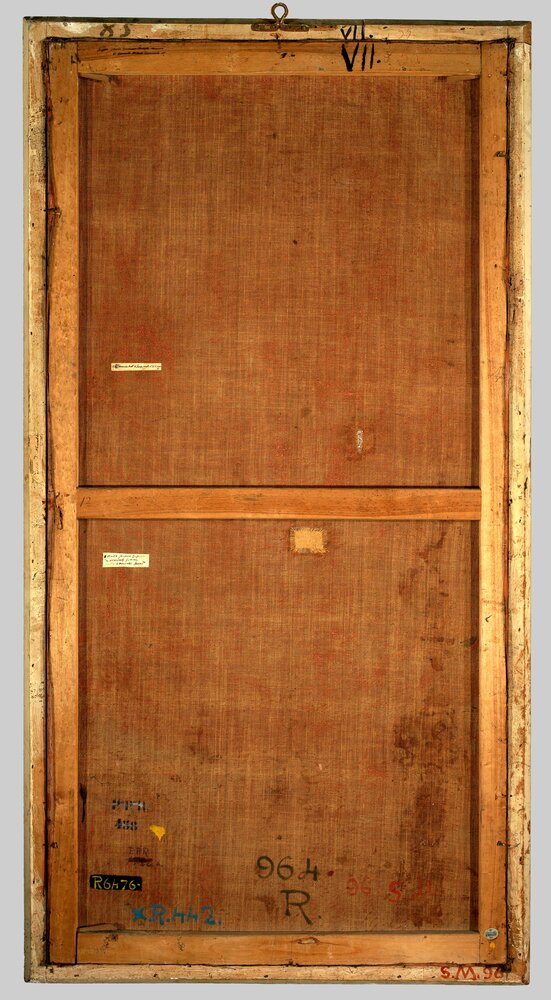 Venaria, Reggia, G. Panealbo (attr.), Portrait of Maria Giovanna Battista di Nemours, inv. R 6476, verso - before restoration