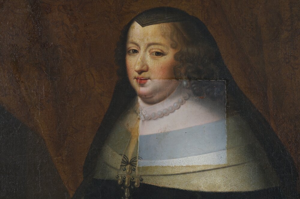 Venaria, Reggia, G. Panealbo (attr.), Portrait of Maria Giovanna Battista di Nemours, inv. R 6476 - during restoration