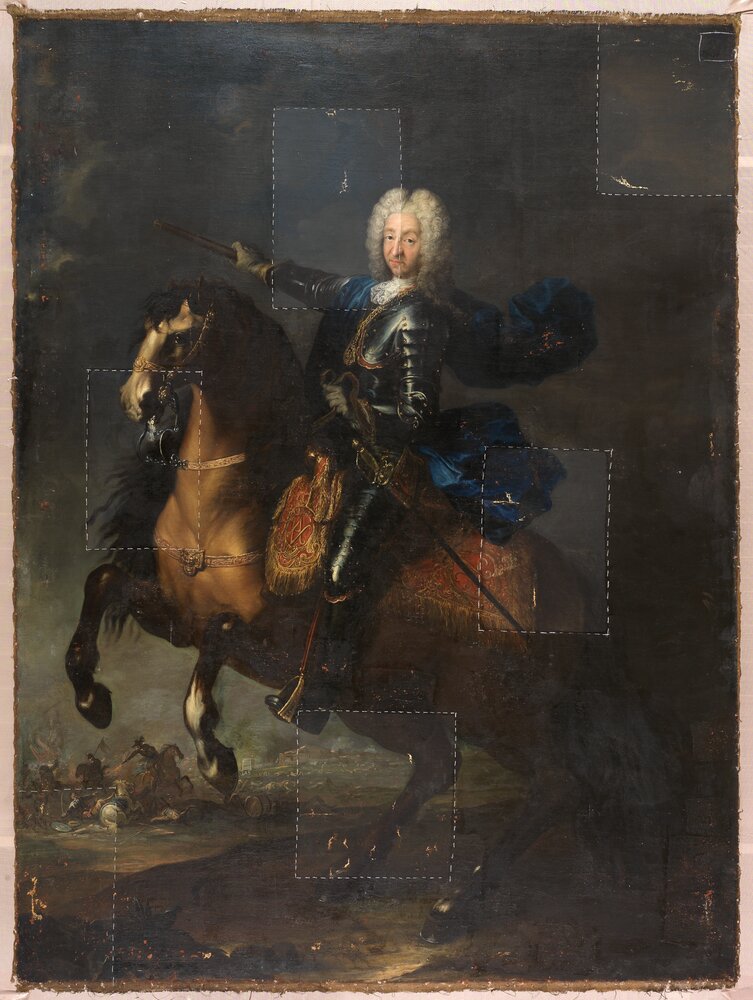 Venaria Reale, Reggia di Venaria, M. G. B. Clementi (Clementina), Ritratto di Vittorio Amedeo II - durante il restauro, pulitura