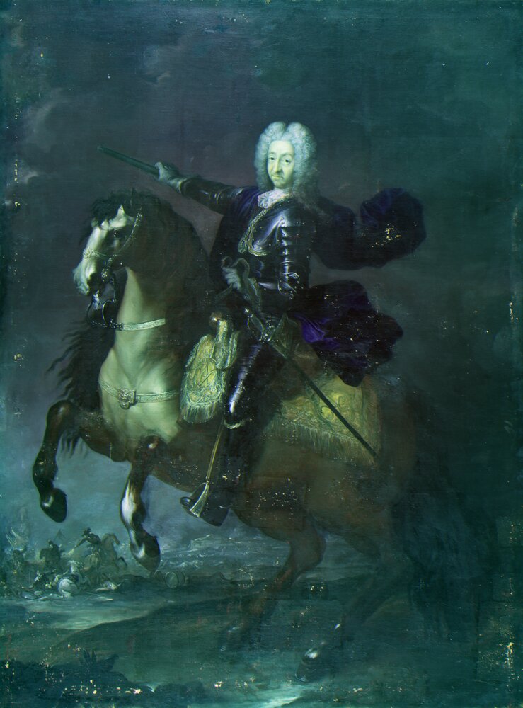 Venaria Reale, Reggia di Venaria, M. G. B. Clementi (Clementina), Ritratto di Vittorio Amedeo II - infrarosso falso colore (950 nm)