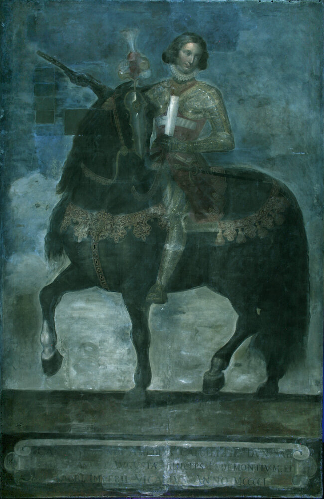 Moncalieri, Castle, Equestrian Portrait of Carlo Giovanni Amedeo di Savoia, inv. 300 - UV analysis during restoration