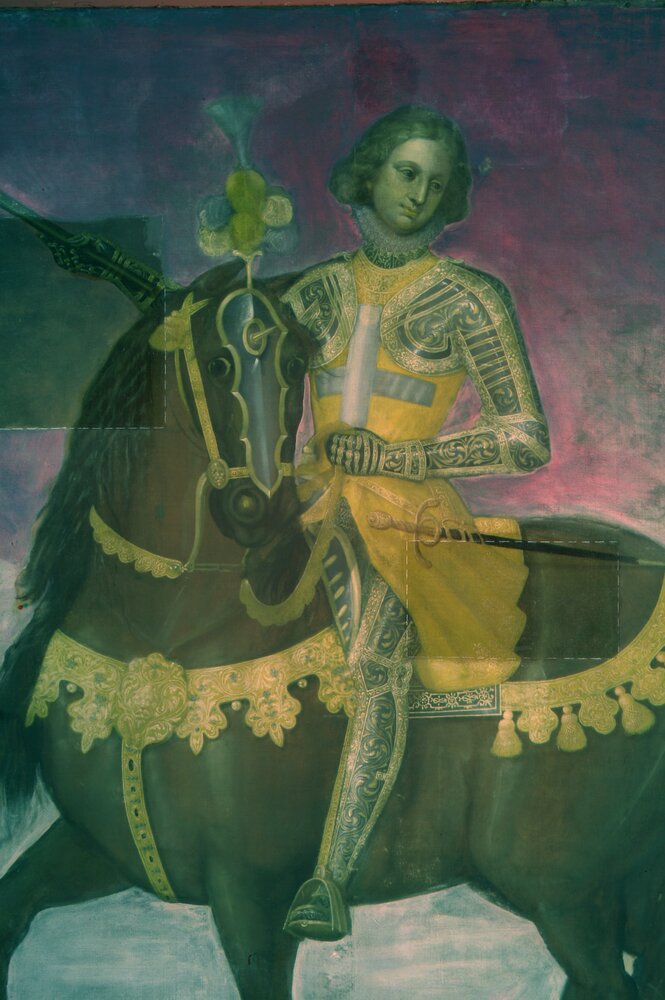 Moncalieri, Castle, Equestrian Portrait of Carlo Giovanni Amedeo di Savoia, inv. 300 - Infrared in false color (950 nm)