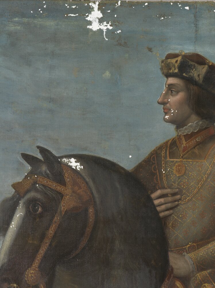 Moncalieri, Castle, Equestrian portrait of Philip of Savoy, Duke of Achaia, inv. 298 - during restoration, grouting