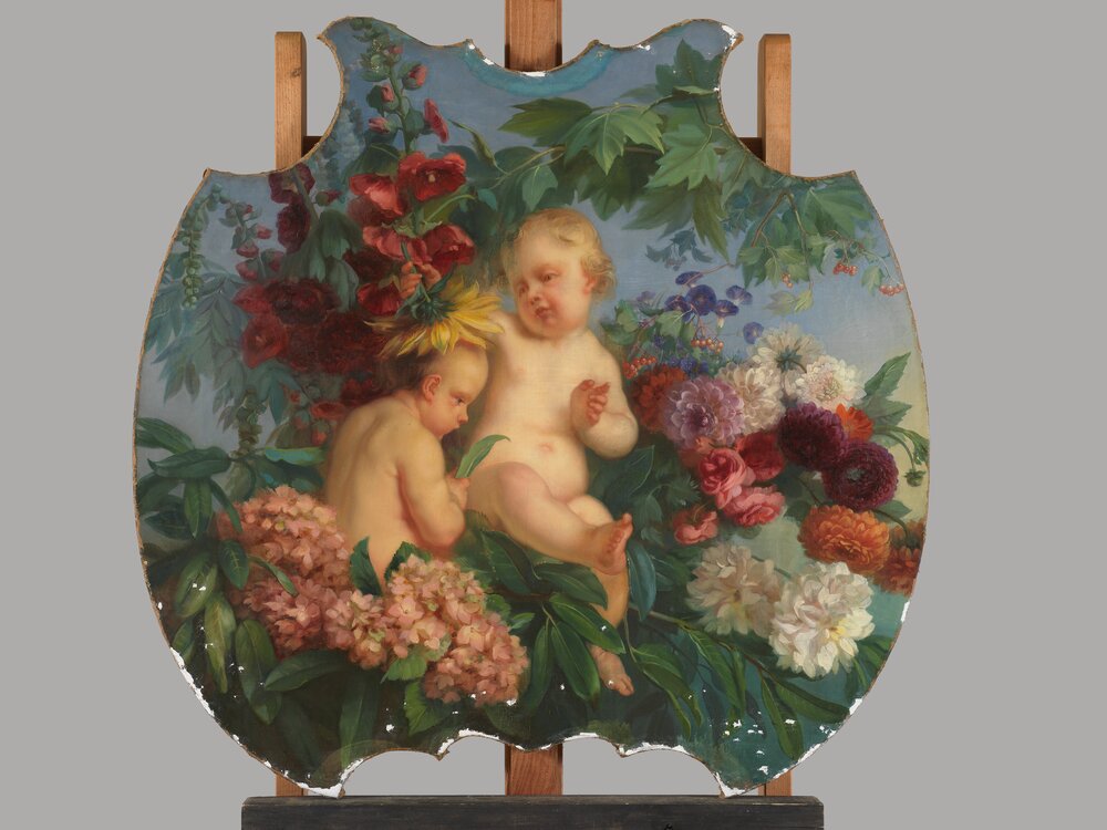 Moncalieri, Castello, A. and G. Ferri, Putti scherzanti, inv. 413 - during restoration, grouting