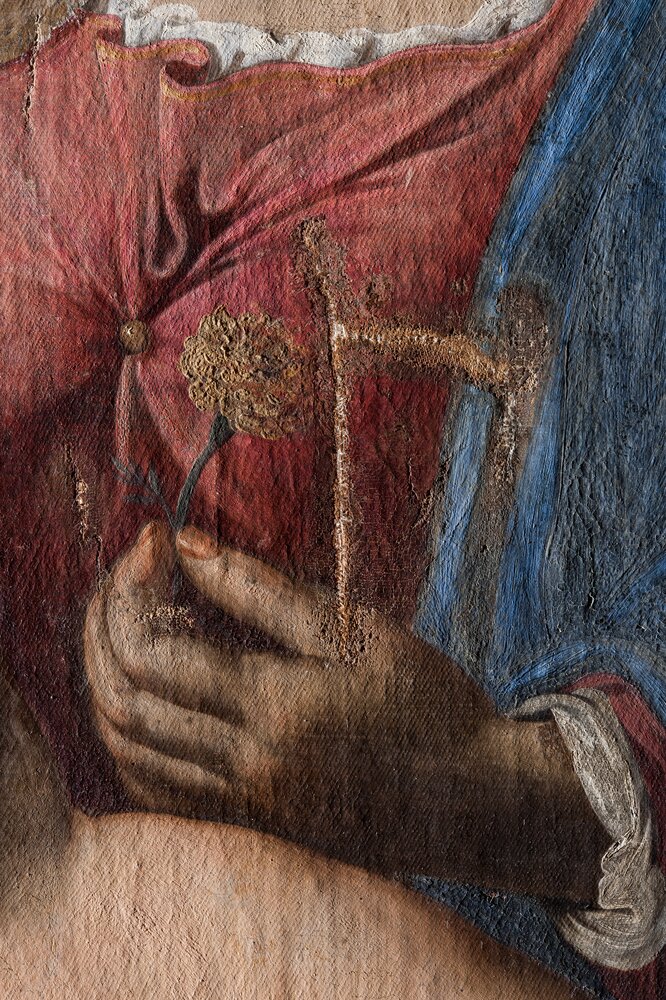 Moncalieri, Castello, A. Gramatica, Madonna con Bambino e S. Cristina, inv. 136 - durante il restauro