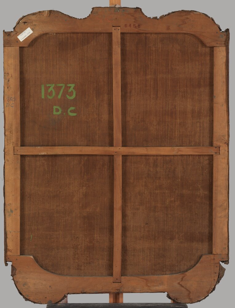 Moncalieri, Castello, P. D. Olivero, Pastoral scene (overlaps), inv. 249, verso - before restoration