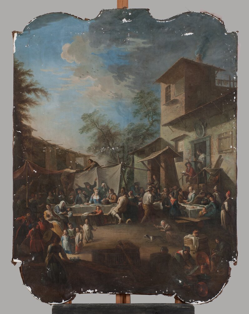 Moncalieri, Castello, P. D. Olivero, Pastoral scene (overlaps), inv. 252 - during the restoration