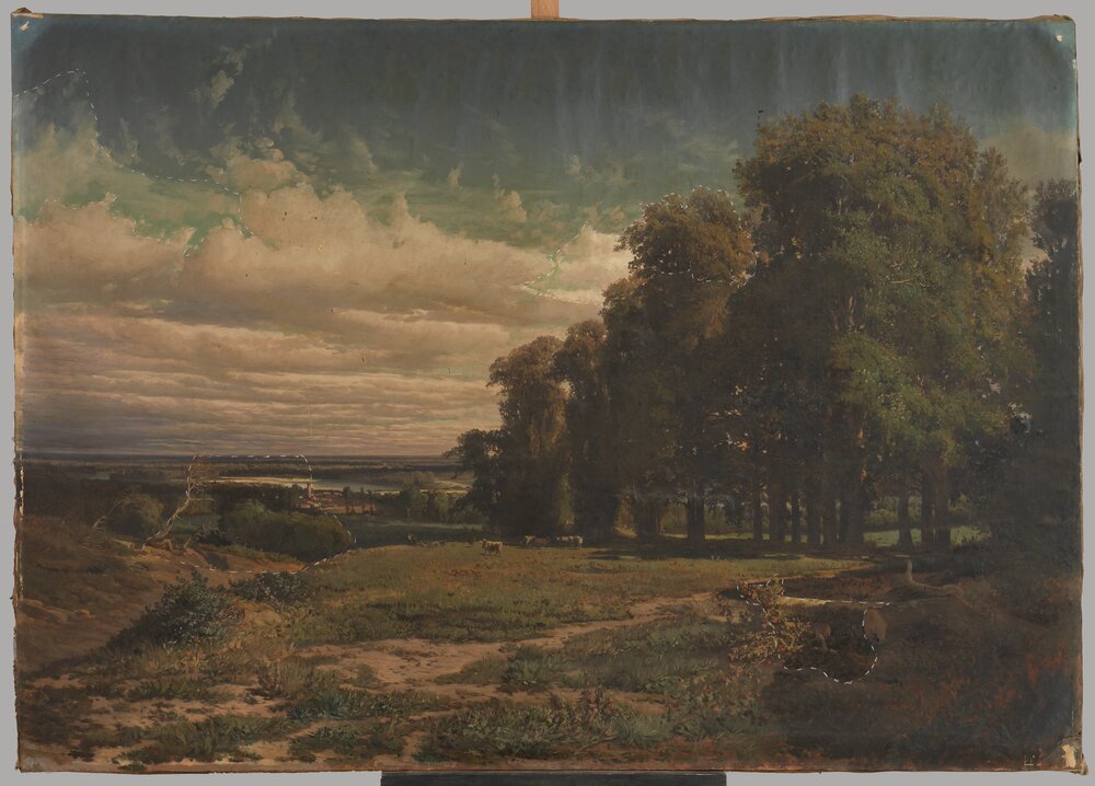 Moncalieri, Castello, P. Sassi, Pianura del Monferrato, inv. SM 235 - durante il restauro, pulitura