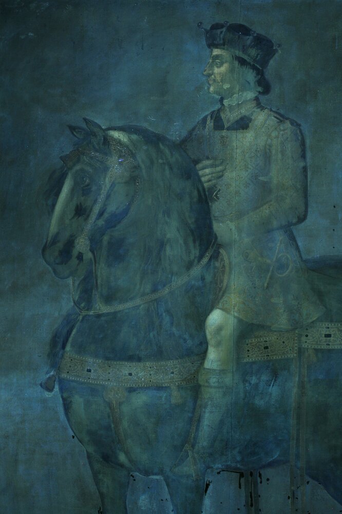 Moncalieri, Castle, Equestrian portrait of Philip of Savoy, Duke of Achaia, inv. 298 - UV analysis