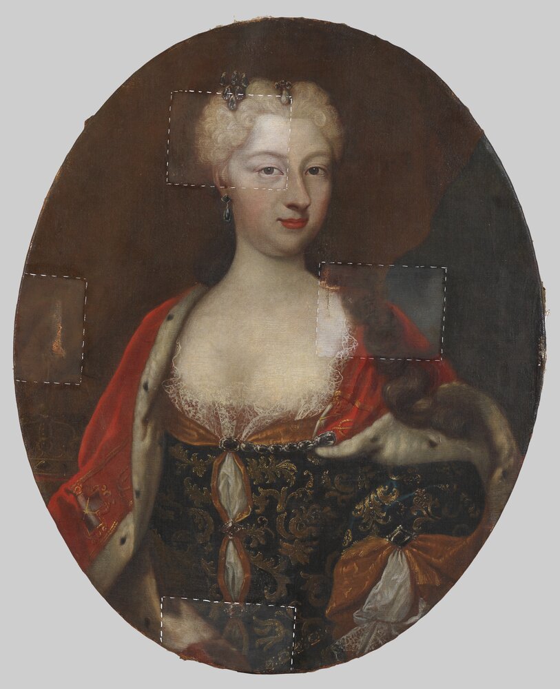 Venaria, Royal Palace, Portrait of Polyxena of Hesse, inv. R 353 - during restoration