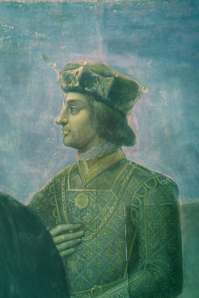 Moncalieri, Castle, Equestrian portrait of Philip of Savoy, Duke of Achaia, inv. 298 - Infrared in false color (950 nm)
