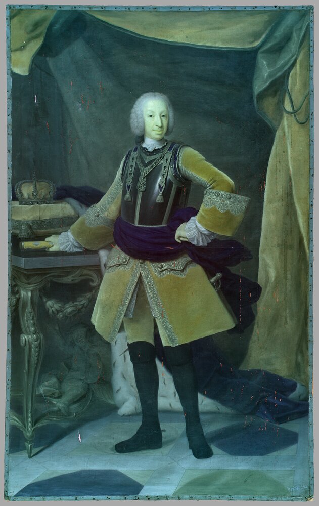 Venaria, Reggia, G. Duprà (attr.), Portrait of Carlo Emanuele III, inv. R 2502 - Infrared in false color (950 nm)