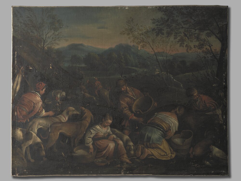 Nichelino, Hunting lodge of Stupinigi, J. da Ponte (Bassano), Country scene, inv. 54 - before restoration, grazing light 