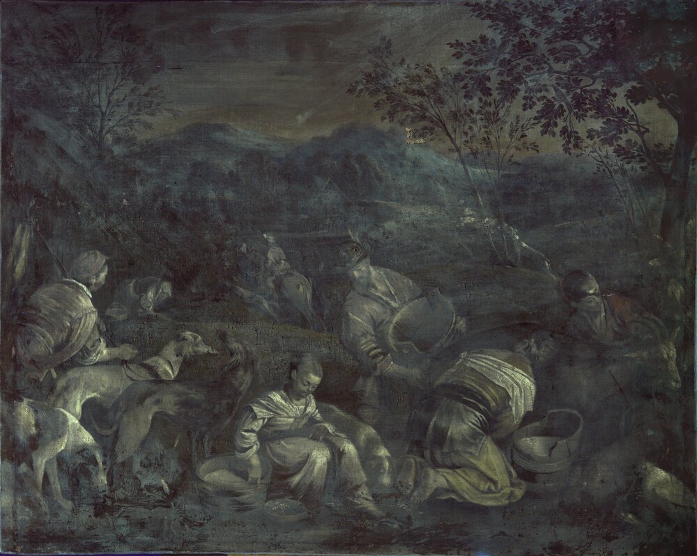 Nichelino, Hunting lodge of Stupinigi, J. da Ponte (Bassano), Country scene, inv. 54 - UV analysis