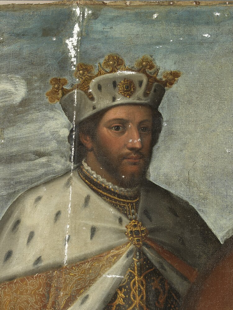 Moncalieri, Castle, Equestrian Portrait of Louis I of Savoy, inv. 297 - during restoration, grouting