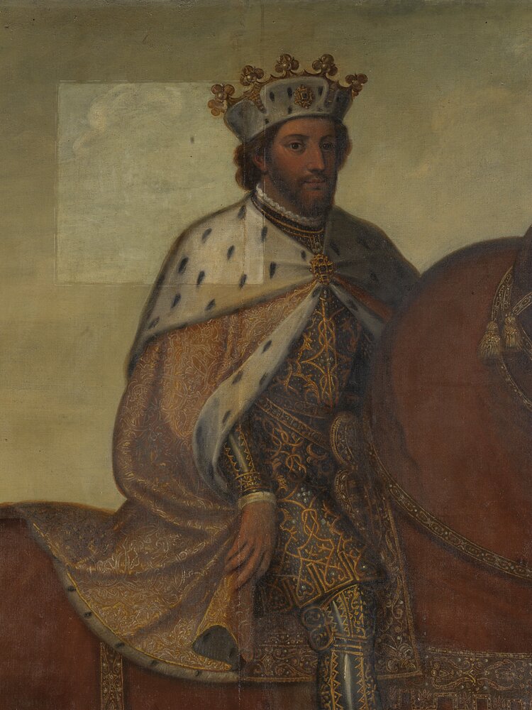 Moncalieri, Castle, Equestrian Portrait of Louis I of Savoy, inv. 297 - during restoration, cleaning