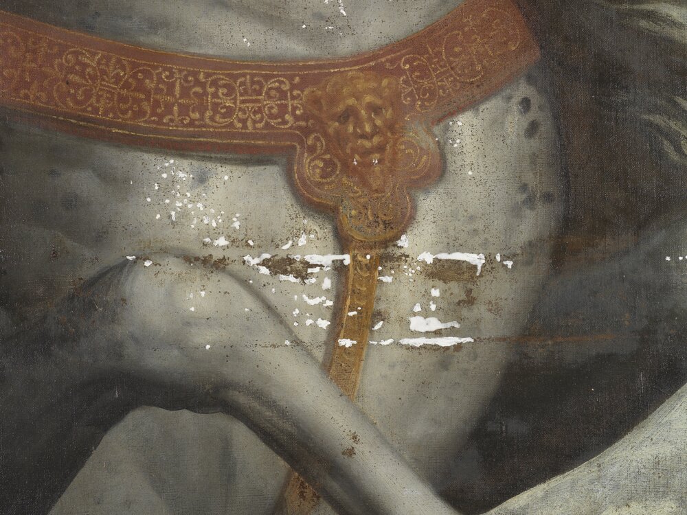 Moncalieri, Castle, Equestrian Portrait of Amadeus VII, inv. 296 - during restoration, grouting