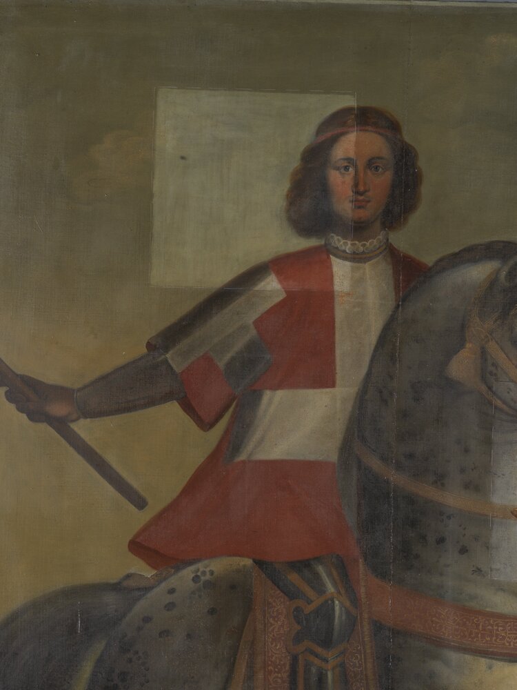 Moncalieri, Castle, Equestrian Portrait of Amadeus VII, inv. 296 - during restoration, cleaning