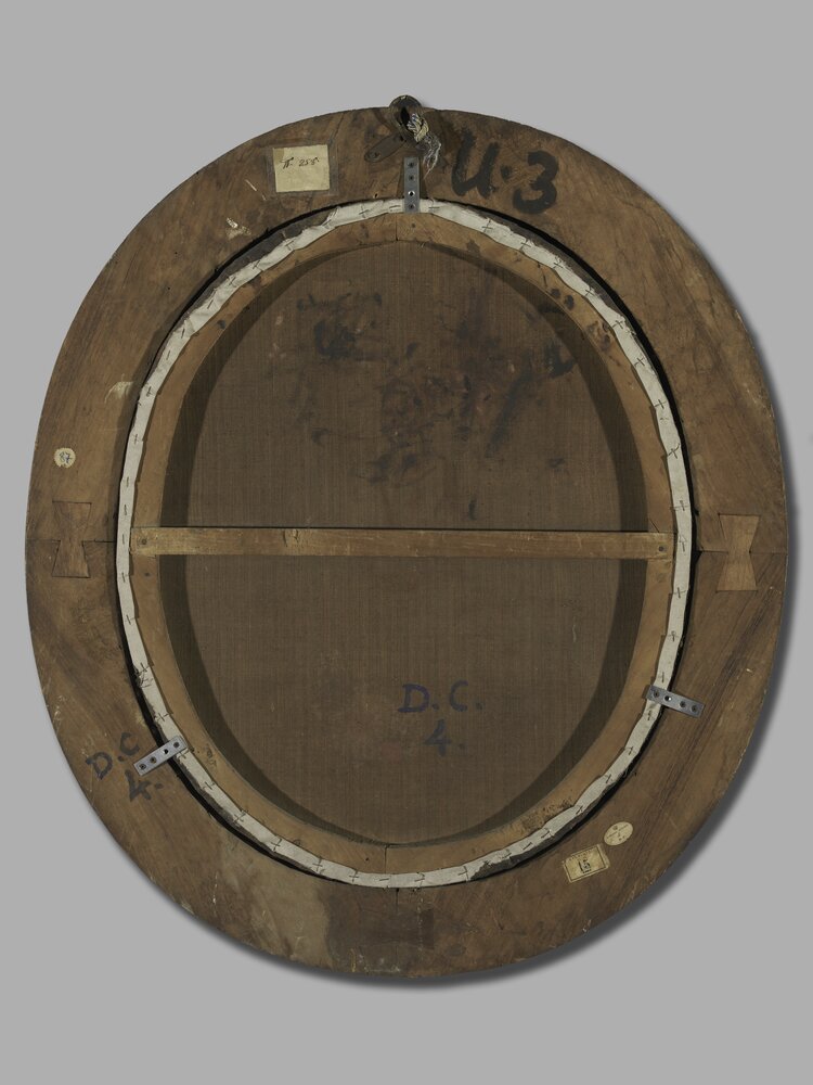 Nichelino, Stupinigi's Hunting Lodge, Portrait of Maria Adelaide of Savoy, inv. 15, back - before restoration