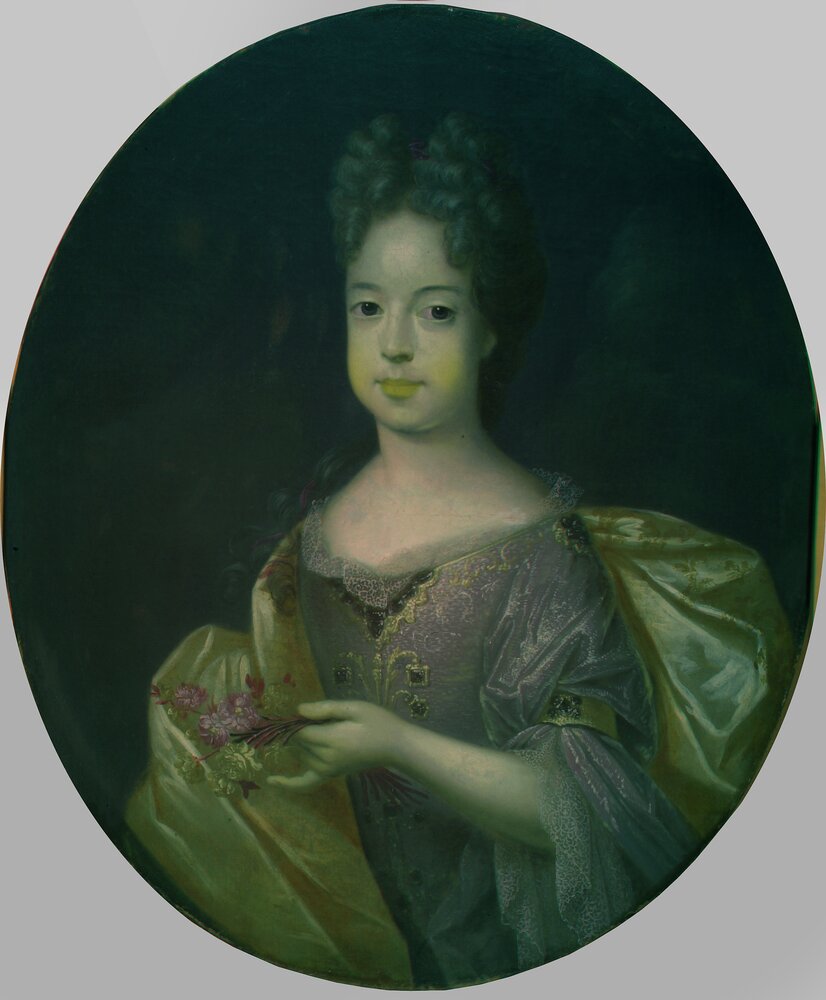 Nichelino, Stupinigi's Hunting Lodge, Portrait of Maria Adelaide of Savoy, inv. 15 - Infrared in false color (950 nm)