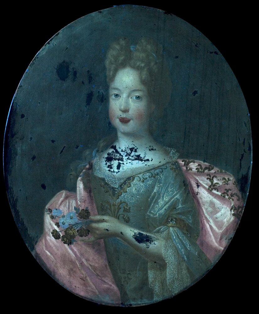 Nichelino, Stupinigi's Hunting Lodge, Portrait of Maria Adelaide of Savoy, inv. 15 - UV analysis