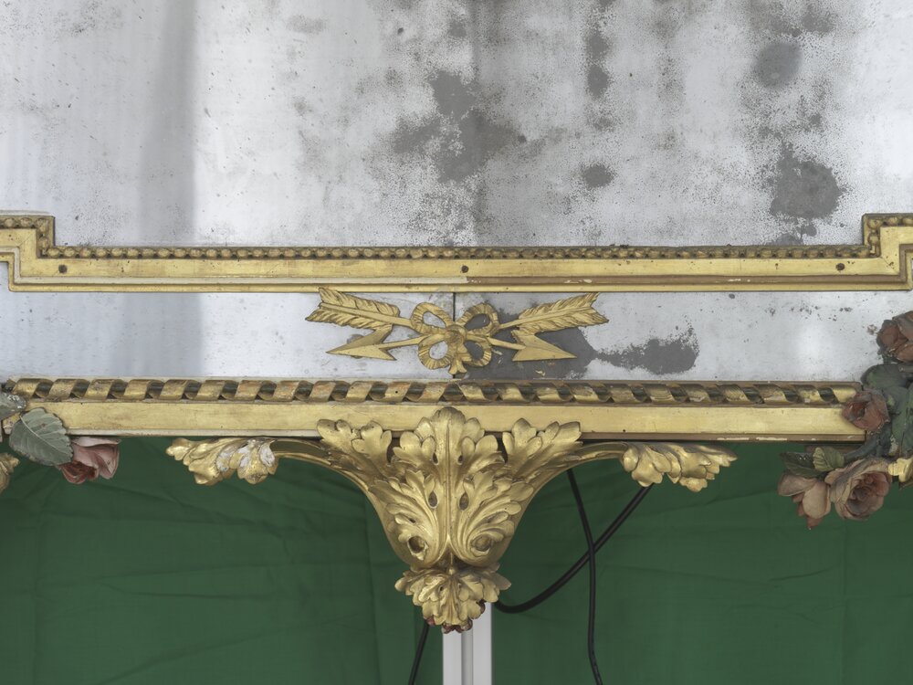 Nichelino, Stupinigi Hunting Lodge, G. M. Bonzanigo, M. Rapous, Specchiera, inv. 296 - during restoration, cleaning