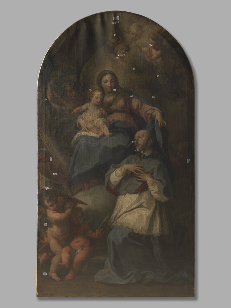 Venaria, Reggia, S. Conca, Madonna and Child with St. Francis de Sales - before restoration, grazing light 