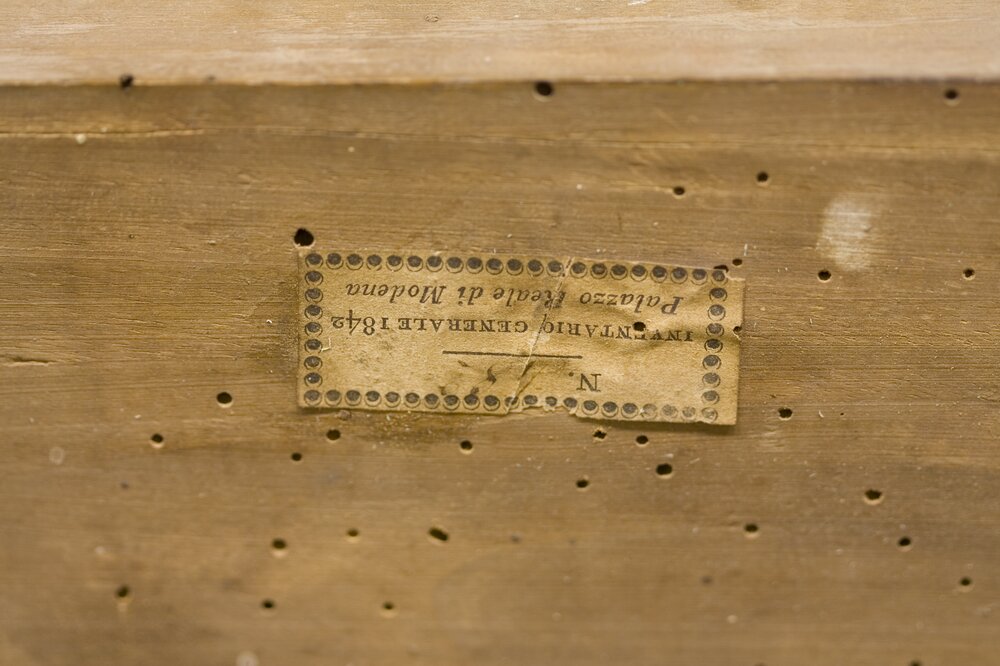 Stupinigi Hunting House, Stool inv. 4132 - No. of inventory during restoration