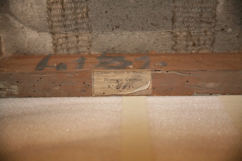 Stupinigi Hunting House, Stool inv. 4131 - No. of inventory during restoration