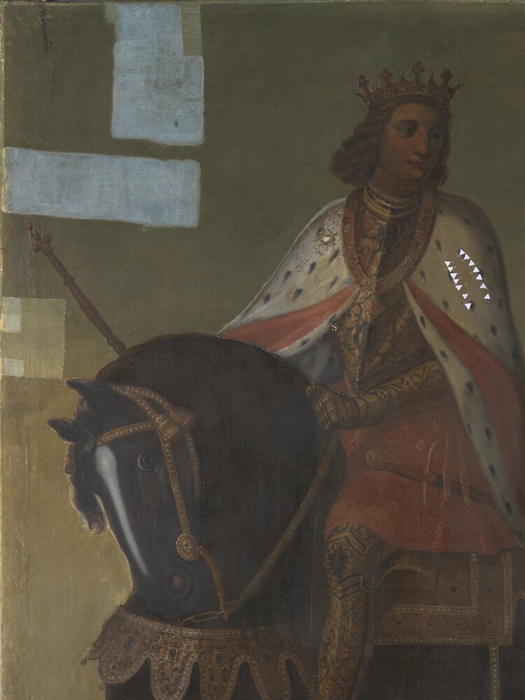 Moncalieri, Castle, Equestrian Portrait of Filiberto II of Savoy, inv. 299 - during restoration, cleaning