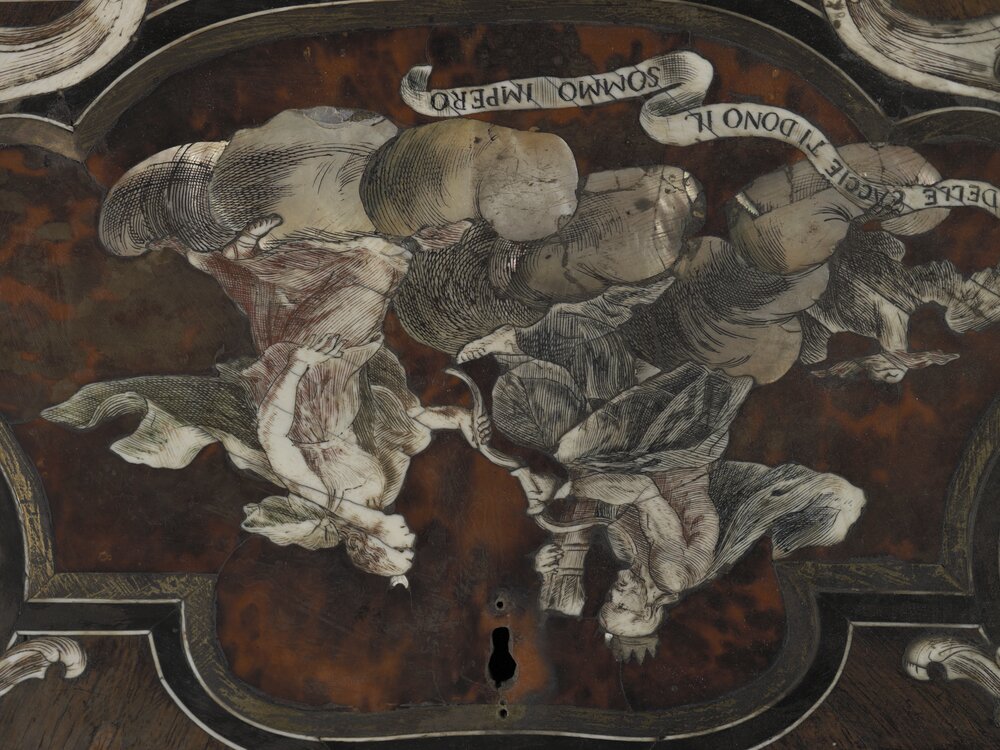 Nichelino, Palazzina di Caccia di Stupinigi, L. Prinotto, P. Piffetti (attr.), Desk of Diana, inv. 2369 - during restoration, cleaning