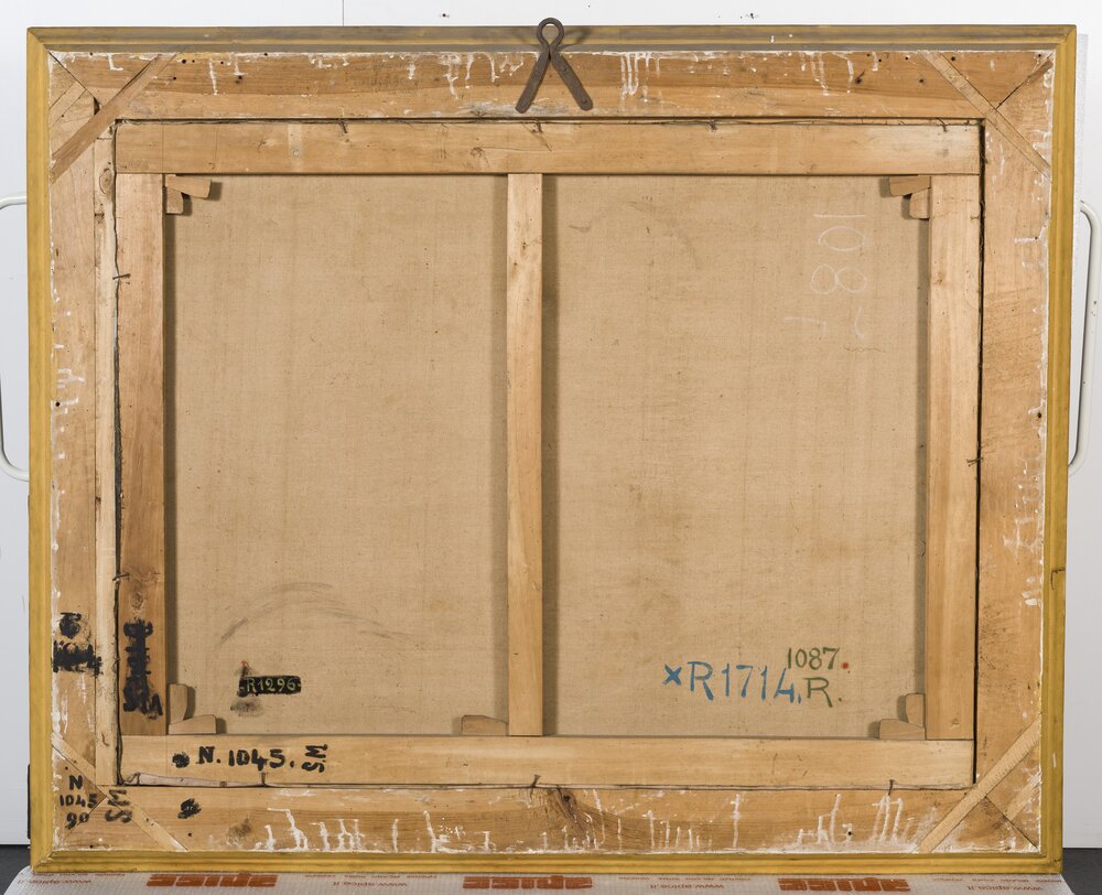 Racconigi, Castello, G. Corsi, Veduta del Castello di Pollenzo dal lago, inv. R 1296, verso - prima del restauro
