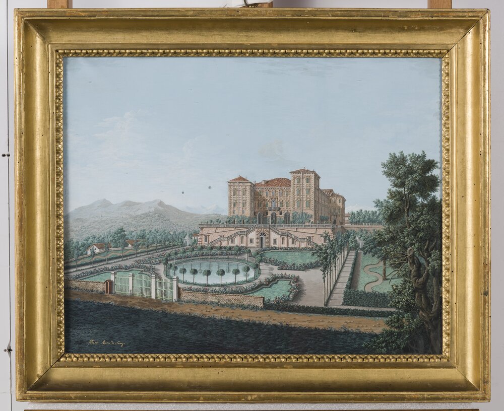 Racconigi, Castello, M. A. Di Savoia, Veduta della fontana e del parterre del castello di Agliè, inv. 3053 - dopo il restauro