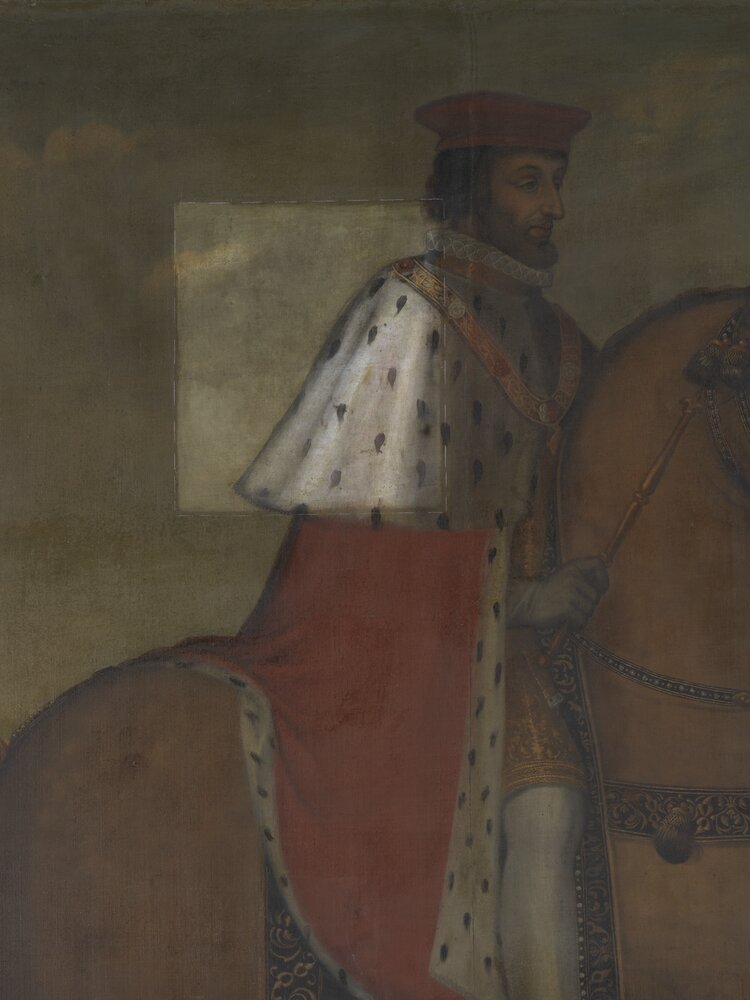 Moncalieri, Castle, Charles II the Good, 9th Duke of Savoy, inv. 301 - during restoration, cleaning