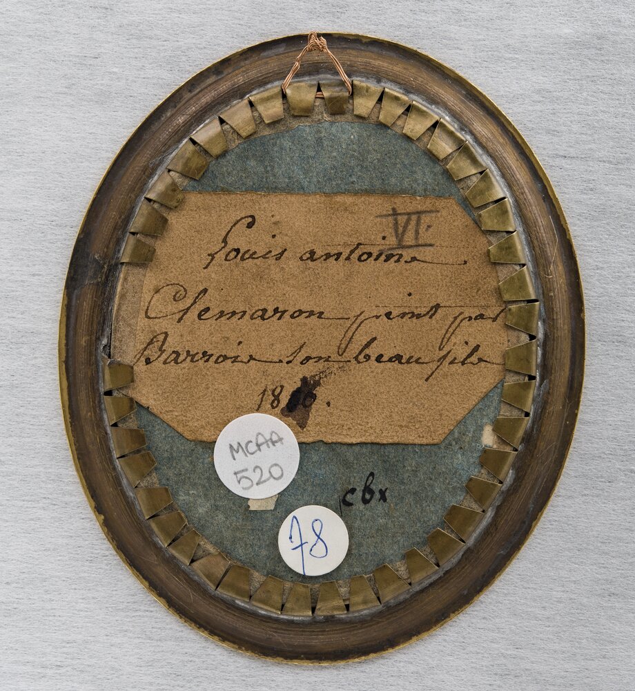 Torino, Museo Civico d'Arte Antica - Palazzo Madama, J. P. F. Barrois, Ritratto di Louis Antoine Clemaron, inv. 520, verso - prima del restauro