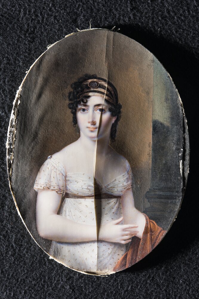 Turin, Civic Museum of Ancient Art - Palazzo Madama, J. B. Isabey, Alleged portrait of Josephine, Empress of the French, inv. 509 - during restoration, grazing light
