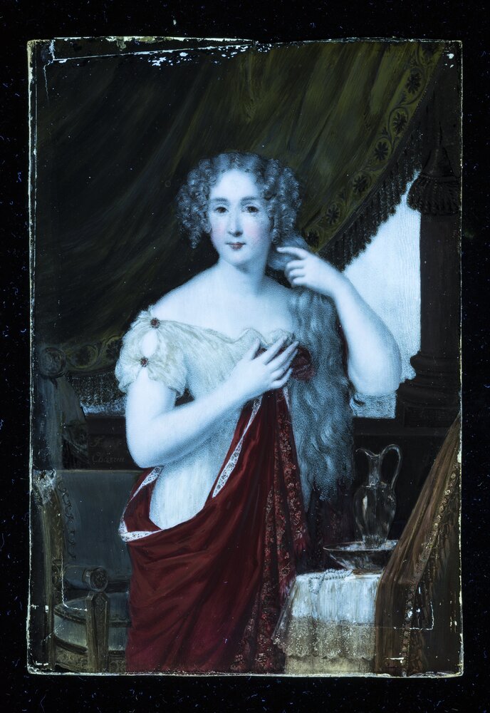 Torino, Museo Civico d'Arte Antica - Palazzo Madama, F. Charrin, Giovane donna alla toeletta, inv. 519 - analisi UV