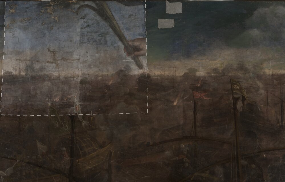 Verbania, Villa San Remigio, J. Negretti (Palma il Giovane), Celebrazione della battaglia di Lepanto - durante il restauro