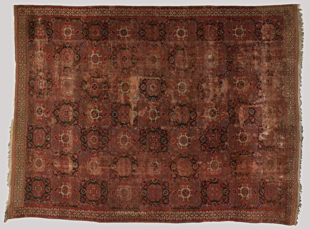 Milano, Villa Necchi Campiglio (FAI), Tappeto Ushak Holbein a piccoli disegni - dopo il restauro