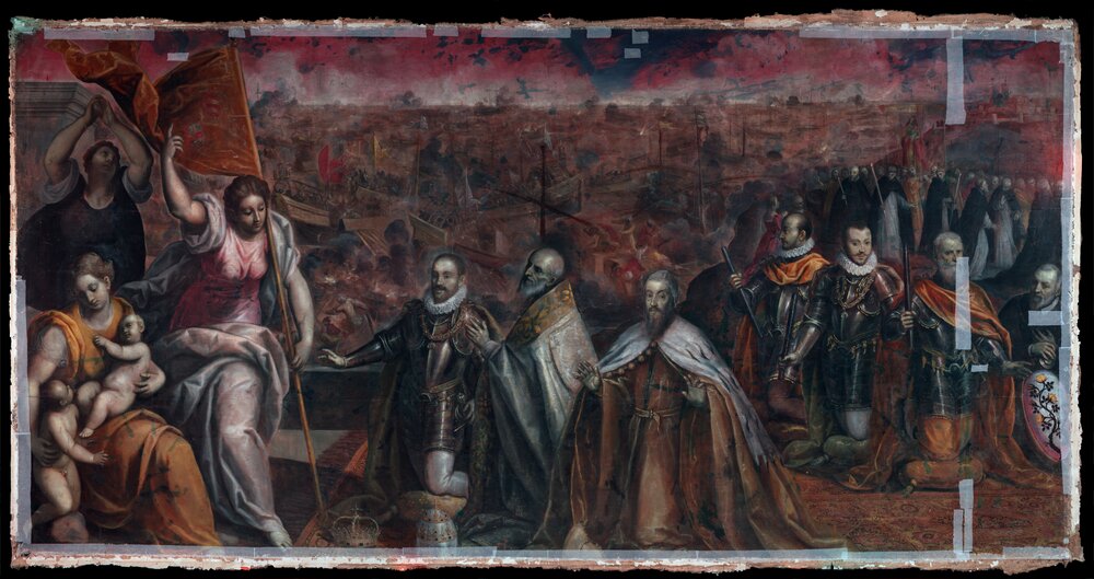 Verbania, Villa San Remigio, J. Negretti (Palma il Giovane), Celebrazione della battaglia di Lepanto - infrarosso in falso colore (950 nm)