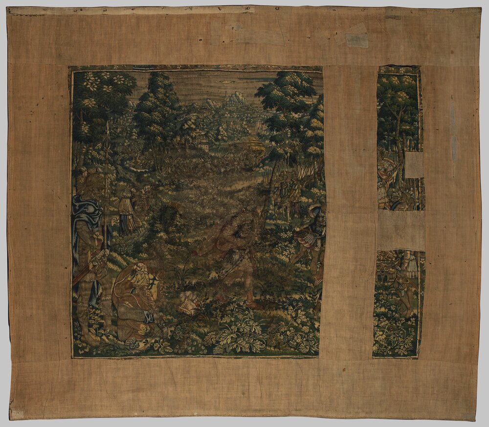 Milano, Villa Necchi Campiglio (FAI), Episodio Bellico (arazzo), verso - prima del restauro