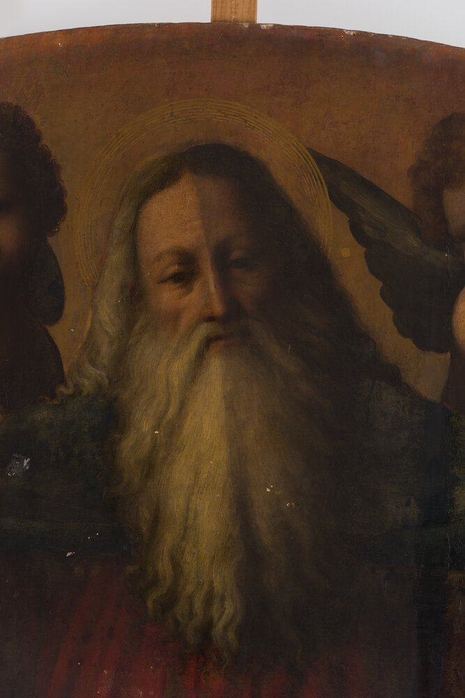 Saronno, Chiesa Prepositurale SS. Pietro e Paolo, G. Ferrari, Dio Padre circondato da quattro angeli - durante il restauro