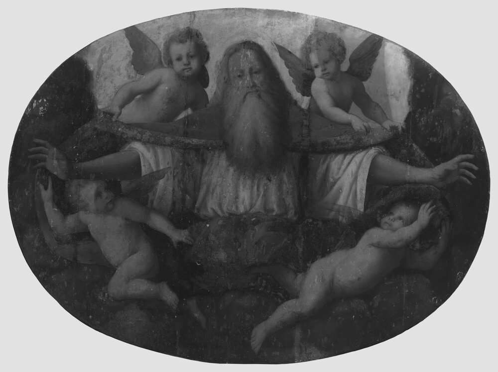 Saronno, Chiesa Prepositurale SS. Pietro e Paolo, G. Ferrari, Dio Padre circondato da quattro angeli - infrarosso IR (1700 nm)